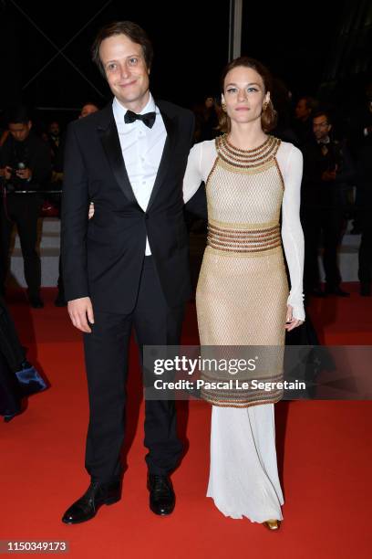 August Diehl and Valerie Pachner depart the screening of "A Hidden Life " during the 72nd annual Cannes Film Festival on May 19, 2019 in Cannes,...