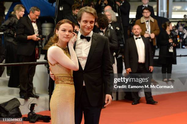 Valerie Pachner and August Diehl leave the screening of "A Hidden Life " during the 72nd annual Cannes Film Festival on May 19, 2019 in Cannes,...