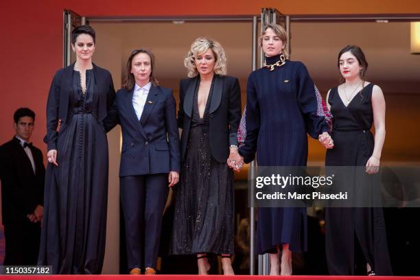 Noemie Merlant, Celine Sciamma, Valeria Golino, Adele Haenel and Luana Bajrami attend the screening of "Portrait Of A Lady On Fire " during the 72nd...