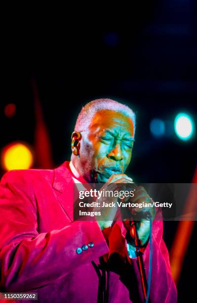 American Jazz singer Joe Williams performs during the 'Music of Montreux' concert at Central Park SummerStage. New York, New York, September 4, 1998.