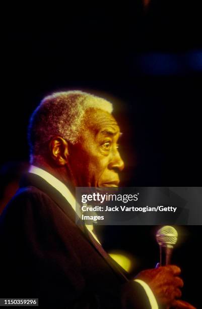 American Jazz singer Joe Williams performs, with his band, at the Rainbow & Stars supper club in Rockefeller Center, New York, New York, October 1,...