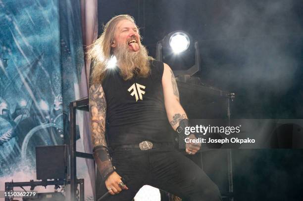 Johan Hegg from Amon Amarth performs on stage during day 3 of Download festival 2019 at Donington Park on June 16, 2019 in Castle Donington, England.