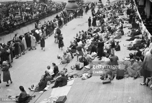 Arrested French collaborators with the German occupying forces are gathered at the Velodrome d'Hiver in Paris in August 1944, after the Liberation of...