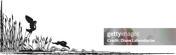 heron rabbit silhoeutte - jackrabbit stock illustrations
