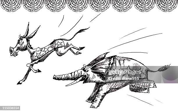 democrats out in front - elephants running stock illustrations