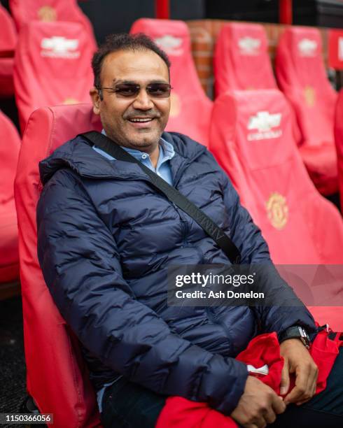 Indian Cricketer Virender Sehwag visits Old Trafford on June 15, 2019 in Manchester, England.