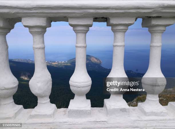 balcony balustrade view sea terrace sky blue - balustrade stock pictures, royalty-free photos & images