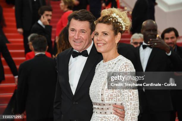 Christian Estrosi and Laura Tenoudji attend the screening of "A Hidden Life " during the 72nd annual Cannes Film Festival on May 19, 2019 in Cannes,...