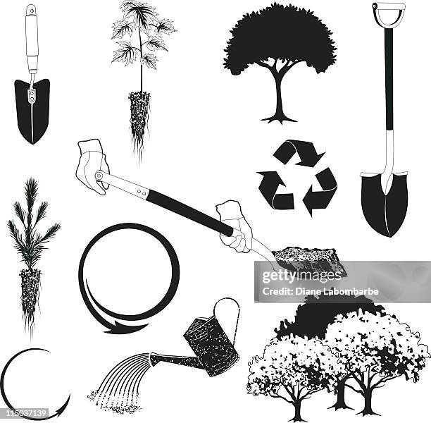 b&w arbor day set - seedling stock illustrations