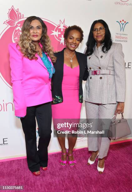 Tina Knowles Lawson, Vanessa Bell Calloway and Cookie Johnson attend the 11th Annual "A Pink Pump Affair" luncheon at The Beverly Hilton Hotel on May...