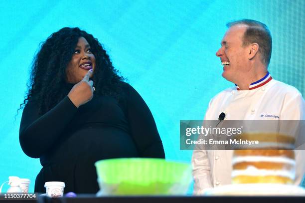 Nicole Byer and Jacques Torres speak onstage at the Netflix FYSEE Food Day at Raleigh Studios on May 19, 2019 in Los Angeles, California.