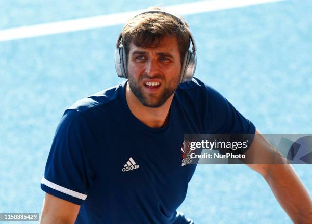 George Pinner of Great Britain during FIH Pro League between Great Britain and Netherlands at Lee Valley Hockey and Tennis Centre on 14 June 2019 in...