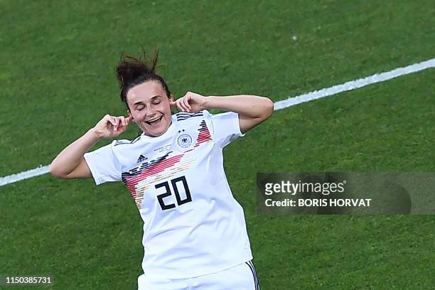 Germany's forward Lina Magull celebrates after scoring a goal during the France 2019 Women's World Cup Group B football match between South Africa...