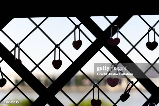 lovelocks, love-locks, love locks, padlocks on a bridge - love lock stock pictures, royalty-free photos & images