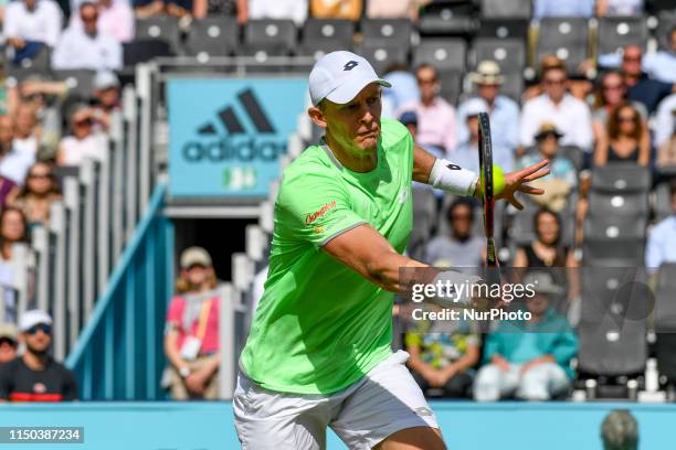 Kevin Anderson of South Africa is seen in action during first round match against Cameron Norrie of Great Britain, on day one of Fever Tree...