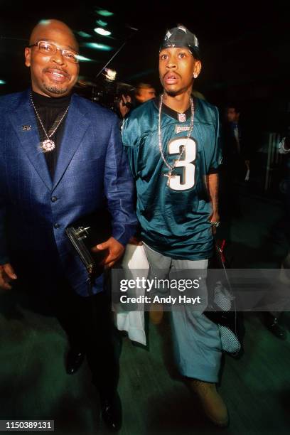 Allen Iverson of the Philadelphia 76ers arrives during Game One of the 2001 NBA Finals on June 6, 2001 at Staples Center in Los Angeles, California....