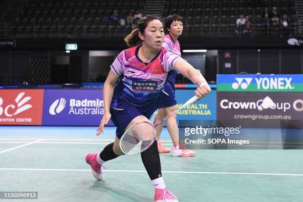 Chen Qingchen and Jia Yifan seen in action during the 2019 Australian Badminton Open Women's Doubles Semi-finals match against Greysia Polii and...