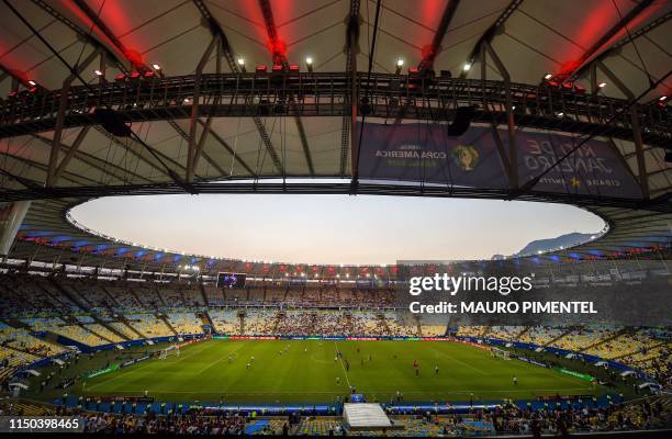 General view of the Maracana stadium taken during the Copa America football tournament group match between Paraguay and Qatar, in Rio de Janeiro,...