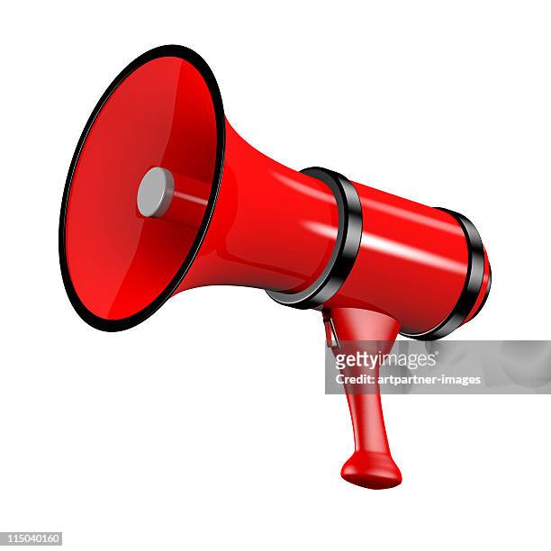 large red megaphone on white - megaphone stock pictures, royalty-free photos & images
