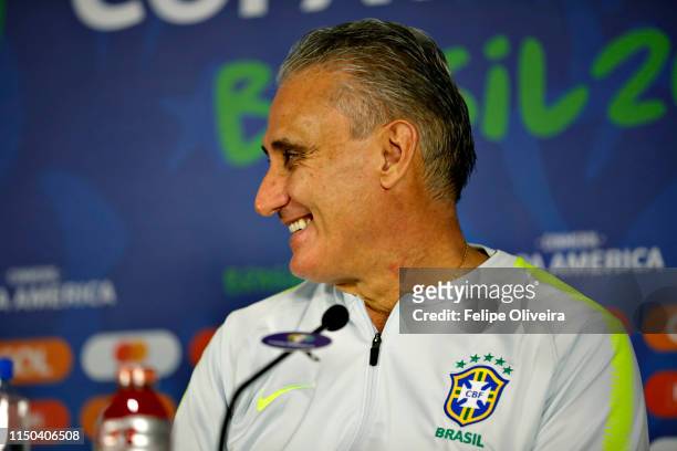 Coach of Brazil Tite attends a media during a press conference at Arena Fonte Nova on June 17, 2019 in Salvador, Brazil.