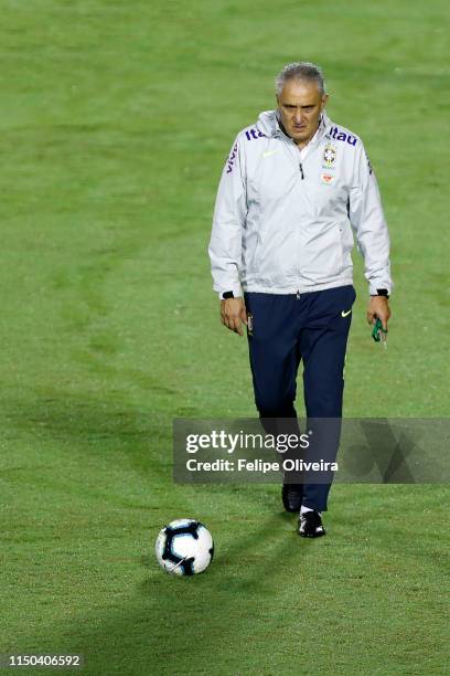 Coach Tite looks on during a training session at Manoel Barradas stadium on June 17, 2019 in Salvador, Brazil.