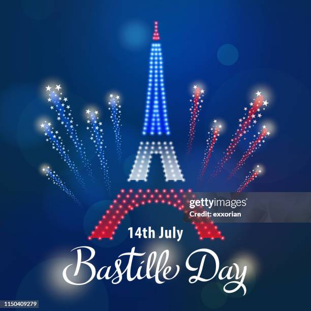 bastille day paris fireworkds - bastille day stock illustrations