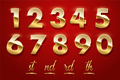 Birthday golden numbers and ending of the words isolated on red background. Vector design elements.