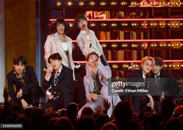 Halsey and BTS perform during the 2019 Billboard Music Awards at MGM Grand Garden Arena on May 1, 2019 in Las Vegas, Nevada.