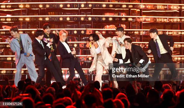 Halsey and BTS perform during the 2019 Billboard Music Awards at MGM Grand Garden Arena on May 1, 2019 in Las Vegas, Nevada.