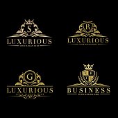 Set of vector elements in style of luxury flourish. Luxury Logo template in vector for Restaurant, Royalty, Boutique, Cafe, Hotel, Heraldic, Jewelry, Fashion and other vector illustration
