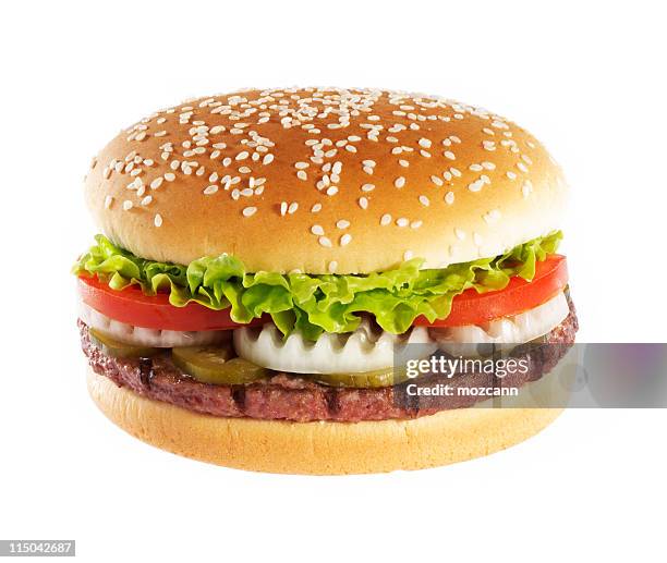 hamburger over white background - plain hamburger stock pictures, royalty-free photos & images