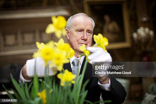 Colin the butler tends to some flowers in Highclere Castle on March 15, 2011 in Newbury, England. Highclere Castle has been the ancestral home of the...