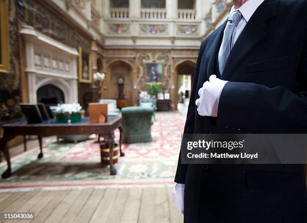 Colin the butler poses in the saloon at Highclere Castle on March 15, 2011 in Newbury, England. Highclere Castle has been the ancestral home of the...