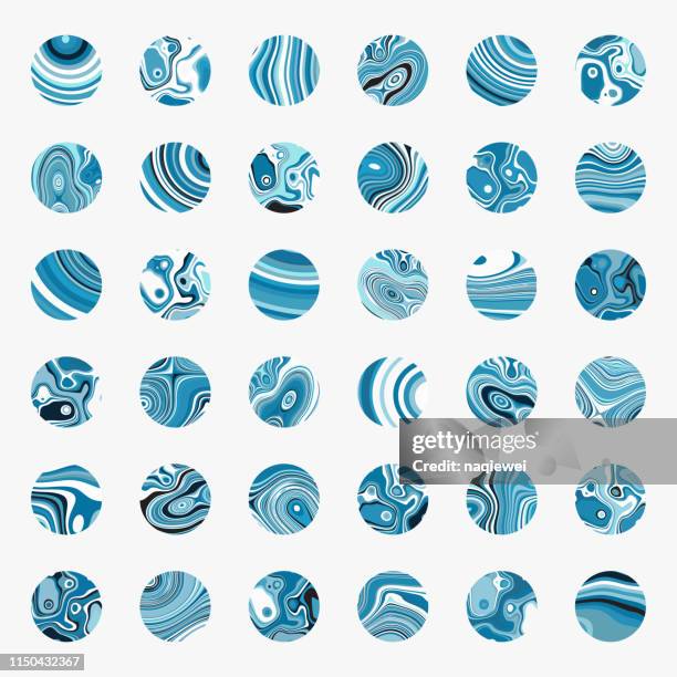 illustrazioni stock, clip art, cartoni animati e icone di tendenza di raccolta di pulsanti a motivi cerchio strisce blu vettoriali per il design - marbled effect
