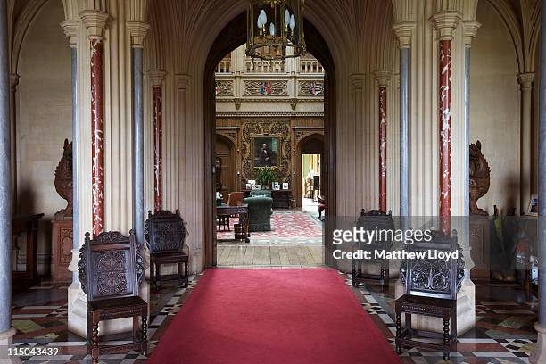 View from the entrance hall, 2leading into the saloon in Highclere Castle on March 15, 2011 in Newbury, England. Highclere Castle has been the...