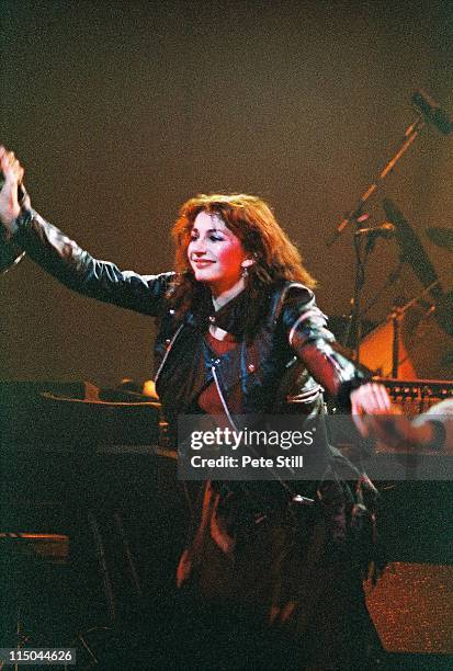 English singer Kate Bush performs live on stage at the London Palladium as part of her European Tour on 19th April 1979.