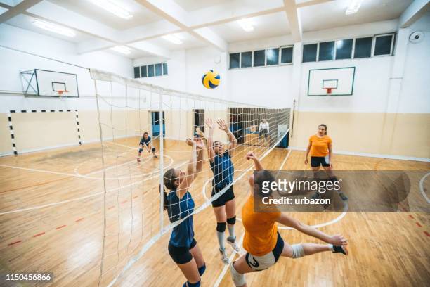 female volleyball player spiking the ball - spiking stock pictures, royalty-free photos & images