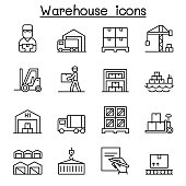 Warehouse, delivery, shipment, logistic icon set in thin line style