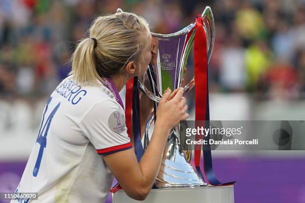 Ada Hegerberg of Olympique Lyonnais kissing the trophy during the UEFA Women's Champions League Final between Olympique Lyonnais and FC Barcelona...