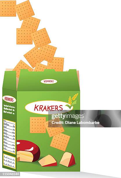 box of cheese crackers - vector cheese and crackers stock illustrations