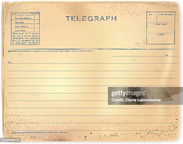zerschlissene used-look und vintage alte telegramm auf pergament grunge-papier - telegramm stock-grafiken, -clipart, -cartoons und -symbole