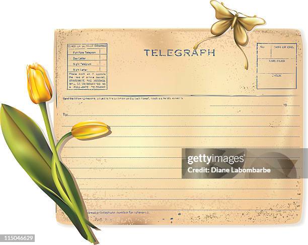 old telegram with tulips - telegraph stock illustrations