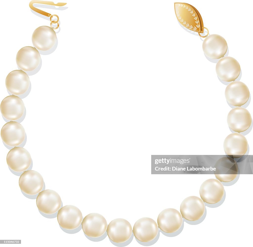 Strand von Perlen-Halskette mit Schnalle in Antik-Gold auf Weiß