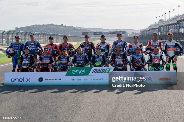 Official photo with all the pilots Lorenzo Savadori and Matteo Ferrari of Italy and TRENTINO Gresini MotoE, Hector Garzo of Spain and Kenny Foray of...