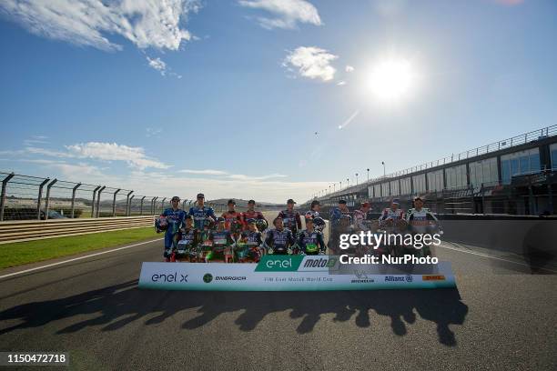 Official photo with all the pilots Lorenzo Savadori and Matteo Ferrari of Italy and TRENTINO Gresini MotoE, Hector Garzo of Spain and Kenny Foray of...