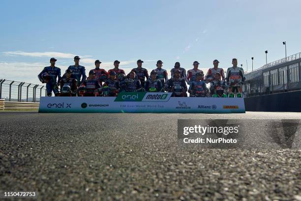 Official photo with all the pilots Lorenzo Savadori and Matteo Ferrari of Italy and TRENTINO Gresini MotoE, Hector Garzo of Spain and Kenny Foray of...