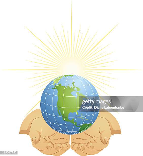 cupped hands and globe - empty cupped hands stock illustrations