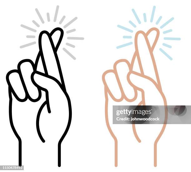 simple crossed fingers vector illustration - luck stock illustrations