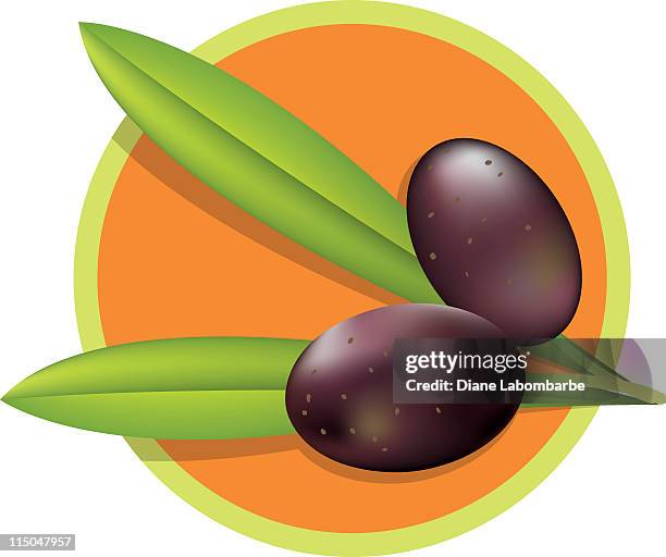 ripe olives on orange - kalamata olive stock illustrations