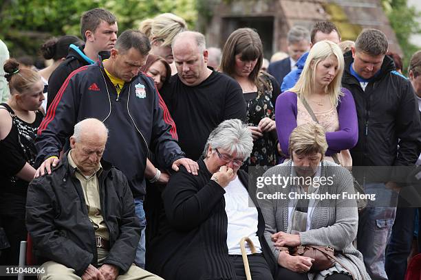 Relatives of the victims of gunman Derrick Bird including Ted Scones and Betty Scones, the step father and mother of Darren Rewcastle, with Sue and...